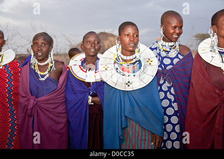 Massai-Frauen im Olpopongi Cultural Village in der Nähe von Kilimandscharo in Tansania; Ost-Afrika; Afrika Stockfoto