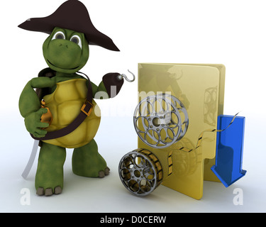 3D Rendering einer Piraten-Schildkröte, die Darstellung von illegalen Film-downloads Stockfoto