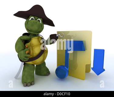 3D Rendering einer Piraten-Schildkröte Darstellung illegaler Musik-downloads Stockfoto