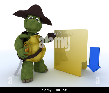 3D Rendering einer Piraten-Schildkröte mit illegalen downloads Stockfoto