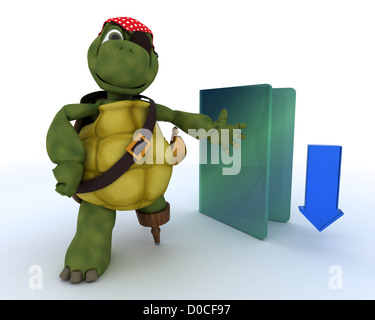 3D Rendering einer Piraten-Schildkröte mit illegalen downloads Stockfoto