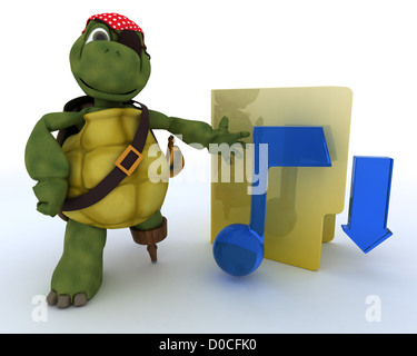 3D Rendering einer Piraten-Schildkröte Darstellung illegaler Musik-downloads Stockfoto