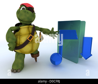 3D Rendering einer Piraten-Schildkröte Darstellung illegaler Musik-downloads Stockfoto