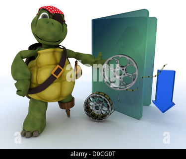 3D Rendering einer Piraten-Schildkröte, die Darstellung von illegalen Film-downloads Stockfoto