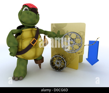 3D Rendering einer Piraten-Schildkröte, die Darstellung von illegalen Film-downloads Stockfoto