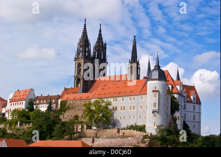 Meissner Dom, Dom und Schloss Albrechtsburg, gesehen von der Elbe, Meißen, Sachsen, Sachsen, Deutschland Stockfoto