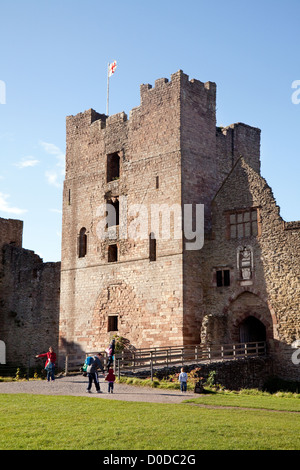 Ludlow Castle, Shropshire - Bergfried und Eingang zu den Ruinen des 11. Jahrhundert, England UK Stockfoto