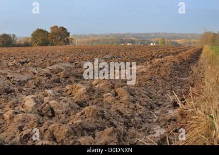 Bereich der frisch gedrehte Mutterboden bildet große Klumpen Erde Stockfoto