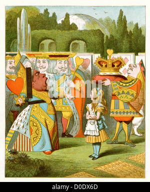 Die Königin ist gekommen!, von Lewis Carroll Geschichte Alice im Wunderland, Illustration von Sir John Tenniel 1871 Stockfoto