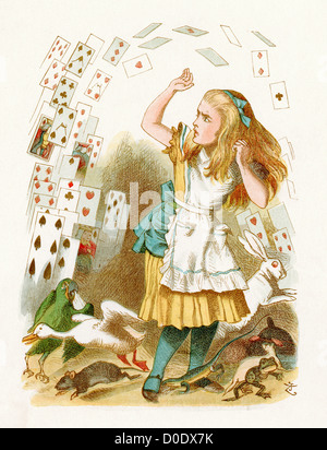 Die Dusche der Karten von Lewis Carroll Geschichte Alice im Wunderland, Illustration von Sir John Tenniel, 1871 Stockfoto