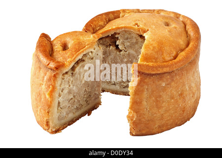 Ein traditioneller Handarbeit Schweinefleisch Kuchen traditionell genannt Melton Torten aus der Stadt Melton Mowbray in den Midlands, England Stockfoto