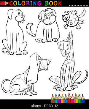 Malbuch oder Seite Cartoon Illustration der lustige Hunde oder Welpen für Kinder Stockfoto