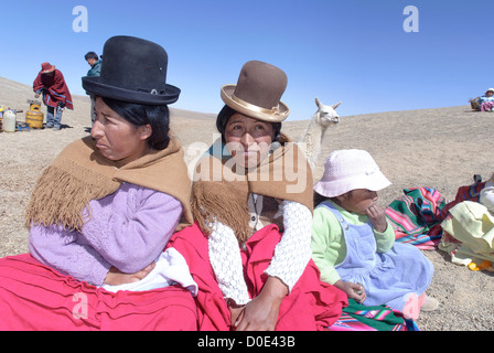 Aymara Frauen in der Cordillera Real. Stockfoto