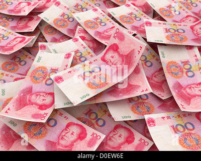 China 100 Yuan Rechnung Gesicht in Haufen von anderen 100 Yuan Rechnungen Stockfoto