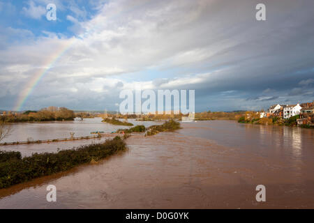 Exeter, UK. 25. November 2012. Fluß Exe Country Park unter schlammigen Hochwasser nach Starkregen in Devon letzte Nacht. Stockfoto