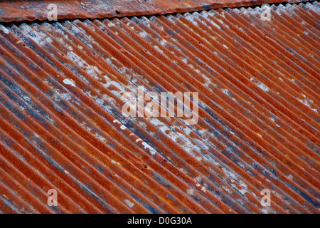 Ein verwittertes rostige Wellblech Tin Roof. Stockfoto