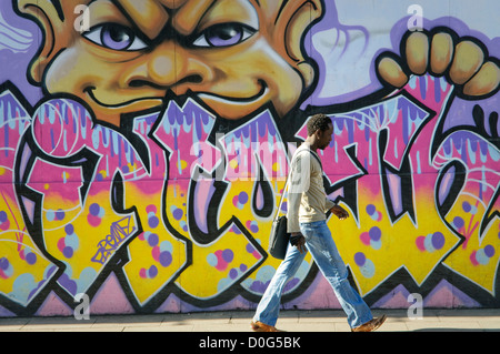 Graffiti an der Wand, Ipswich, Suffolk, UK. Stockfoto