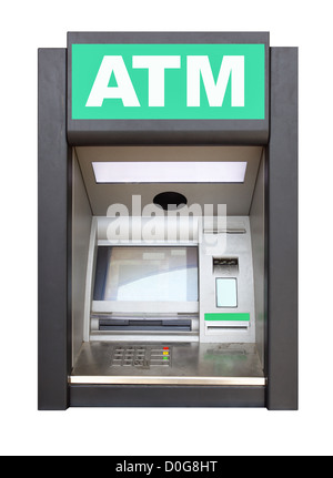 Automated Teller Machine Nahaufnahme isoliert auf weißem Hintergrund Stockfoto