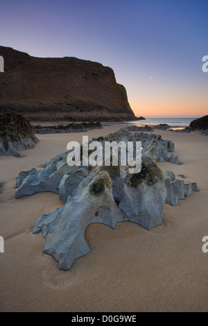 Zerklüfteten Kalksteinfelsen am Strand von Mewslade Bay, Gower Peninsula, South Wales, UK Stockfoto