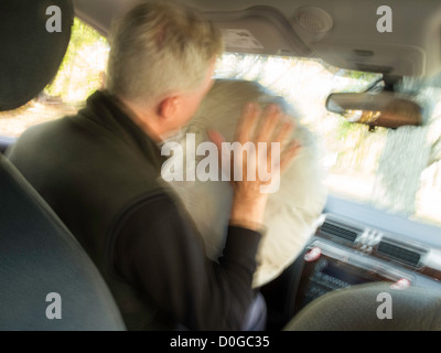 Bereitgestellte Airbag mit männlichen Fahrer, USA Stockfoto