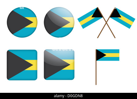 Satz von Abzeichen mit der Flagge der Bahamas Stockfoto