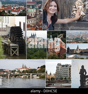 Collage aus historischen Gebäuden und Sehenswürdigkeiten in Prag Stockfoto