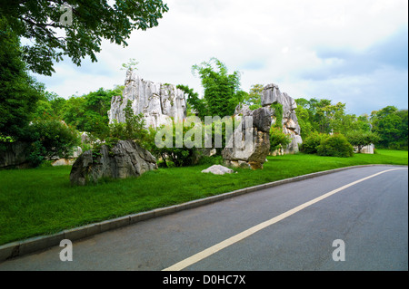 Malerische Aussicht auf Kalkstein Formation in Kunming Steinwald, einem UNESCO-Welterbestätten, Yunnan China. Stockfoto