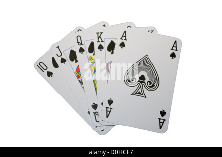 Royal Flush Pik Spielkarten Stockfoto