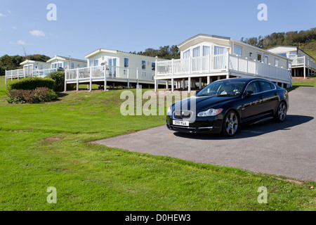 Sandy Bay, UK: Urlaub Wohnwagen in der Nähe von Sandy Bay im Südwesten. Stockfoto