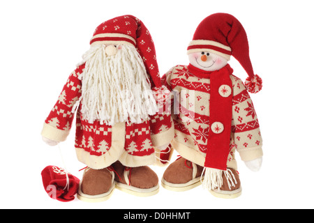 Santa Claus und lächelnd Schneemann-Puppe Stockfoto