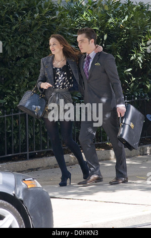 Leighton Meester und Ed Westwick vor Ort, die Dreharbeiten zu "Gossip Girl" in Manhattan New York City, USA Stockfoto