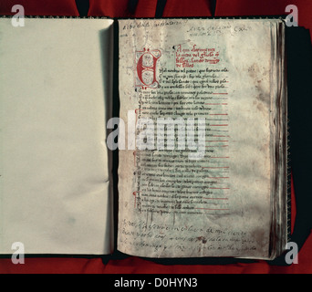 Gonzalo de Berceo (c.1197-vor 1264). Spanischer Dichter. Leben des Heiligen Dominikus von Silos. Manuskript. Ersten Folio. Stockfoto