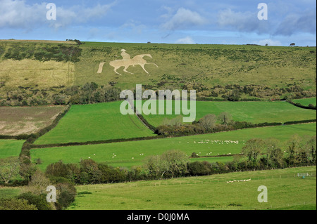 Osmington White Horse, geformte Hügel Abbildung von George III in Kalkstein Hügel, Jurassic Coast, Dorset, Südengland, UK Stockfoto