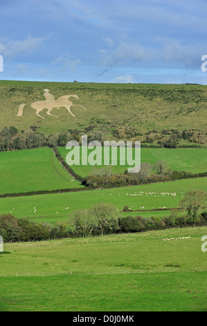 Osmington White Horse, geformte Hügel Abbildung von George III in Kalkstein Hügel, Jurassic Coast, Dorset, Südengland, UK Stockfoto