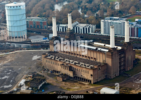 Luftaufnahme des Standortes ehemaligen Kraftwerk in Battersea in London. Stockfoto