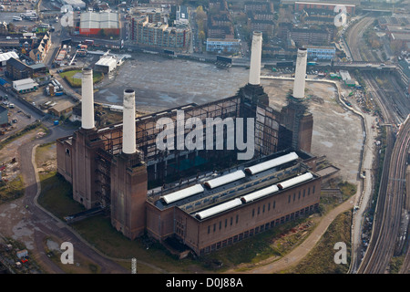 Luftaufnahme des Standortes ehemaligen Kraftwerk in Battersea in London. Stockfoto