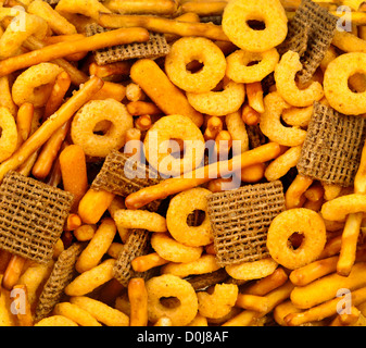 Closeup Hintergrund an verschiedenen Snacks und Junk-food Stockfoto