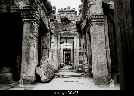 Im Dschungel ist der Tempel von Preah Kahn an den Tempeln von Angkor in Siem Reap in Kambodscha in Südostasien. Kambodschanische Geschichte reisen Stockfoto