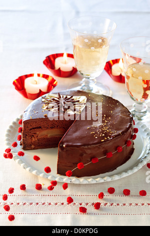 Birne-Schokoladen-fondant Stockfoto