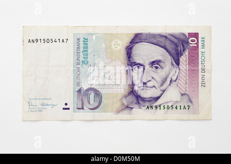 Porträt, wenn Carl Friedrich Gauß auf einer 10 zehn Deutsche Mark Deutsch Deutschland Banknote Zehn DM DM DM-Marken Stockfoto