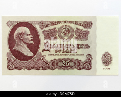 Porträt von Lenin auf einem 25 fünfundzwanzig 25 Rubel Rubel beachten Sie 1961 russischen Russland sowjetische kommunistische Banknote Geld cccp Stockfoto