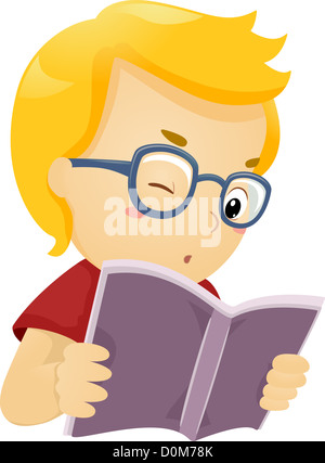 Beispiel für eine Brille tragen junge liest ein Buch Stockfoto