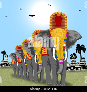 Elefanten im Tempelkomplex, Indien eingerichtet Stockfoto