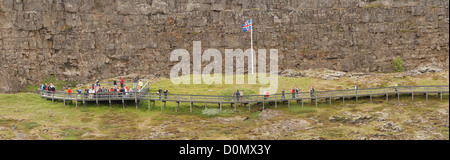 Pano. Das Althing (Worte als Althing oder Althing) ist das alte Nationalparlament Nationalpark Thingvellir, Stockfoto