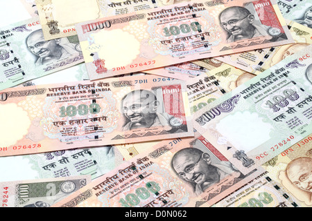 Indische Banknoten für Hintergründe Stockfoto