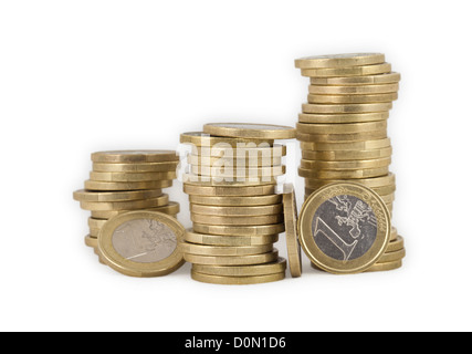 wackelige Haufen von Euro-Münzen Stockfoto