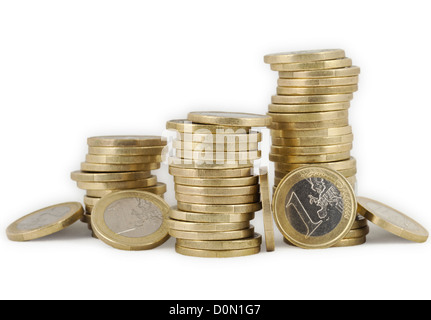 wackelige Haufen von Euro-Münzen Stockfoto