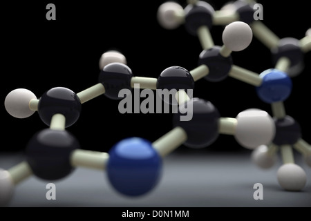 Molekülmodell zeigt die chemische Struktur von Nikotin. Stockfoto