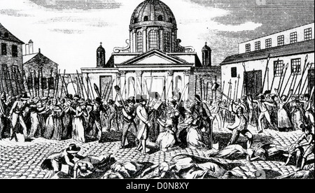 SEPTEMBER-Massaker in Paris im Sommer 1792. Zeitgenössischer Holzschnitt Stockfoto