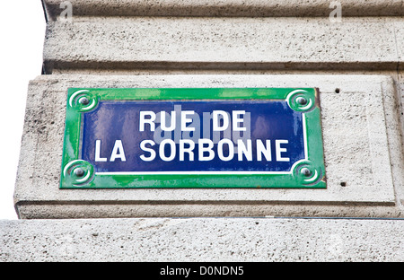 Paris - Sorbonne Straßenschild Stockfoto